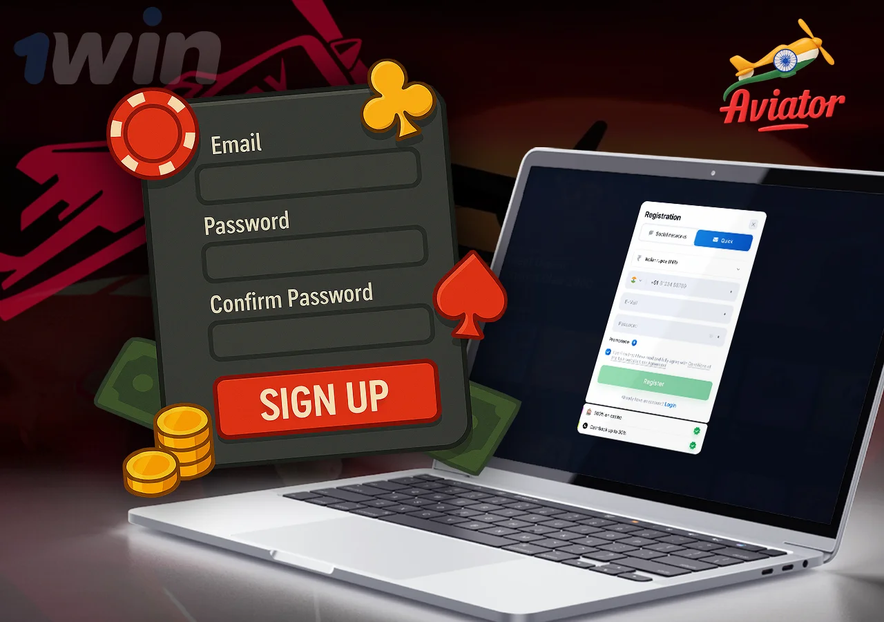 Casino registration page and approximate registration form